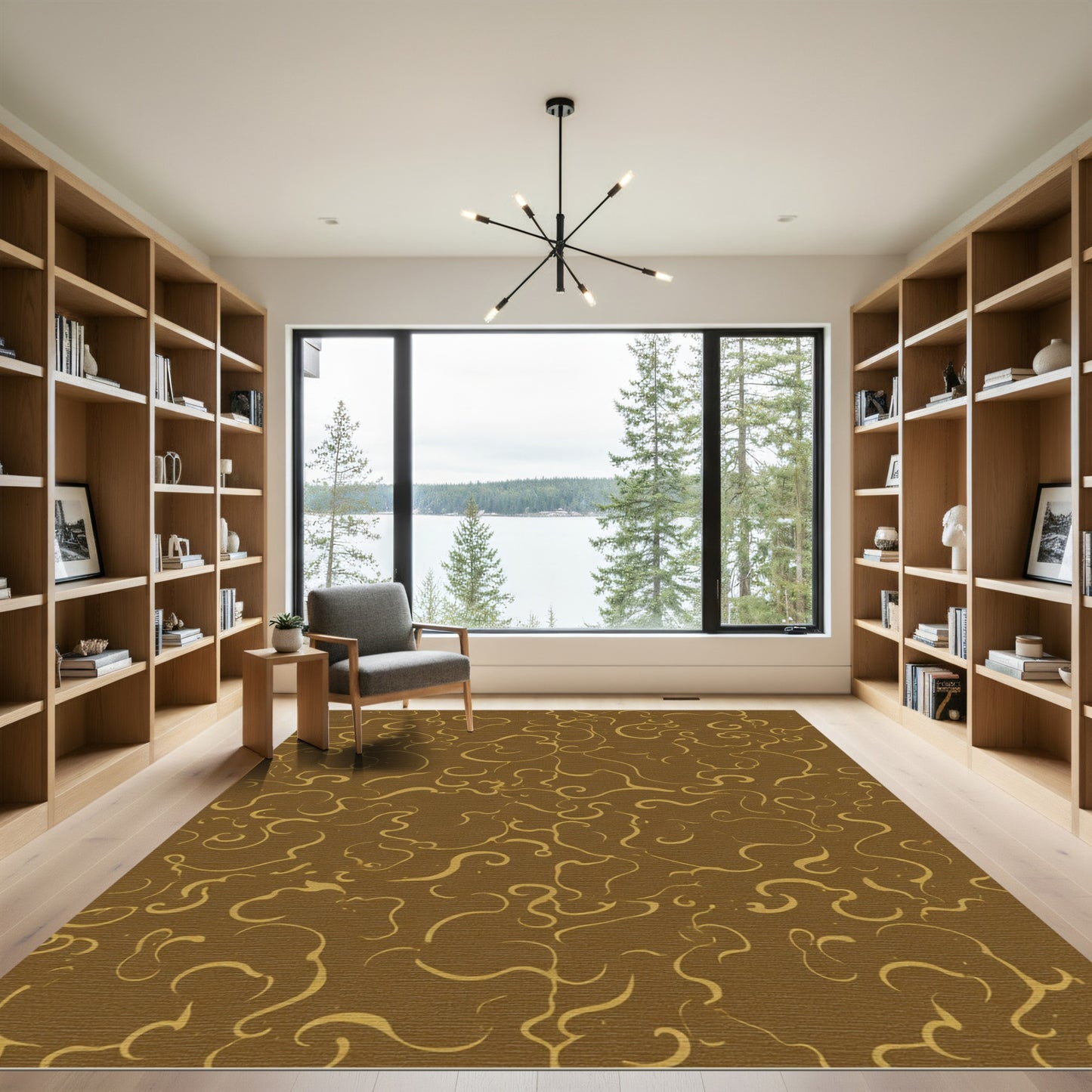 Golden Swirl Cloud Abstract Rug