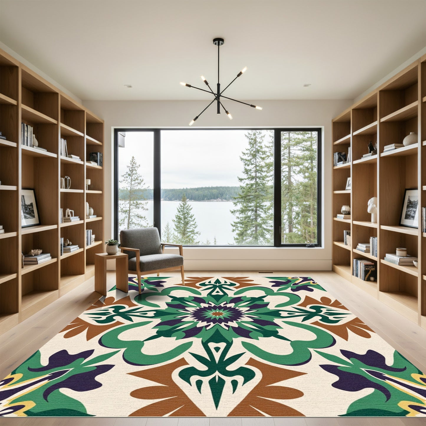 Rich Green Purple Floral Medallion Rug