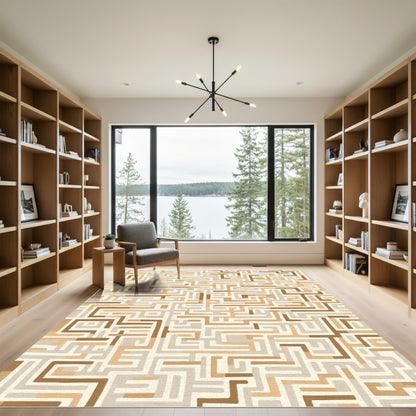 Abstract Earthy Maze Labyrinth Rug