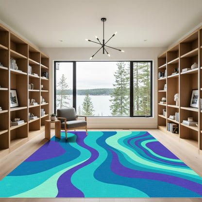 Retro Blue Aqua Swirl Rug