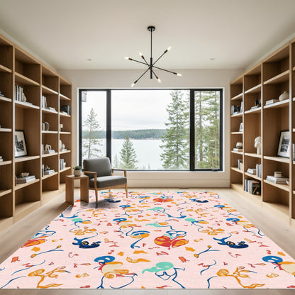 Whimsical Abstract Floral Playful Figures Rug