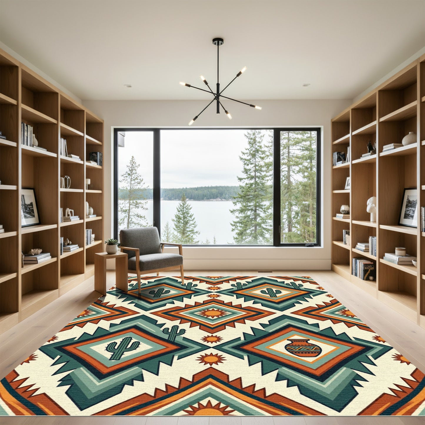 Southwestern Desert Cactus Diamond Earthy Rug