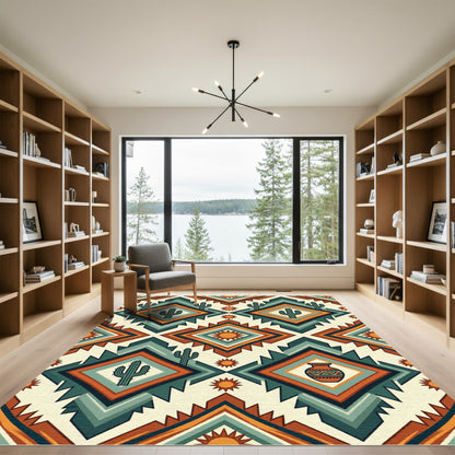 Southwestern Desert Cactus Diamond Earthy Rug