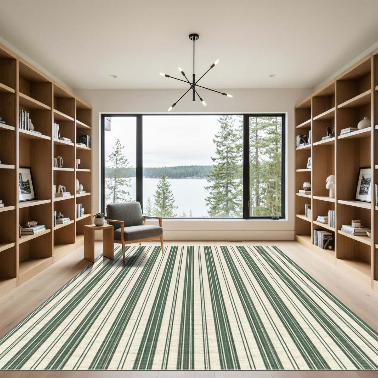 Classic Forest Green Vertical Stripe Rug