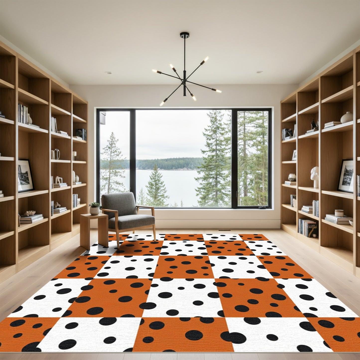 Orange White Polka Dot Squares Rug