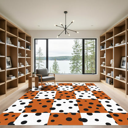 Orange White Polka Dot Squares Rug