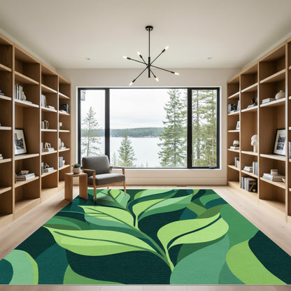 Emerald Green Abstract Foliage Rug