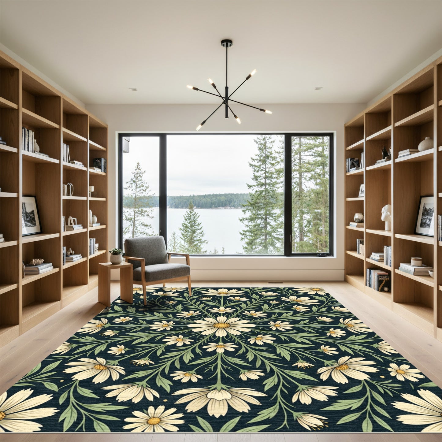 Midnight Daisy Floral Medallion Composition Rug