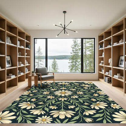 Midnight Daisy Floral Medallion Composition Rug