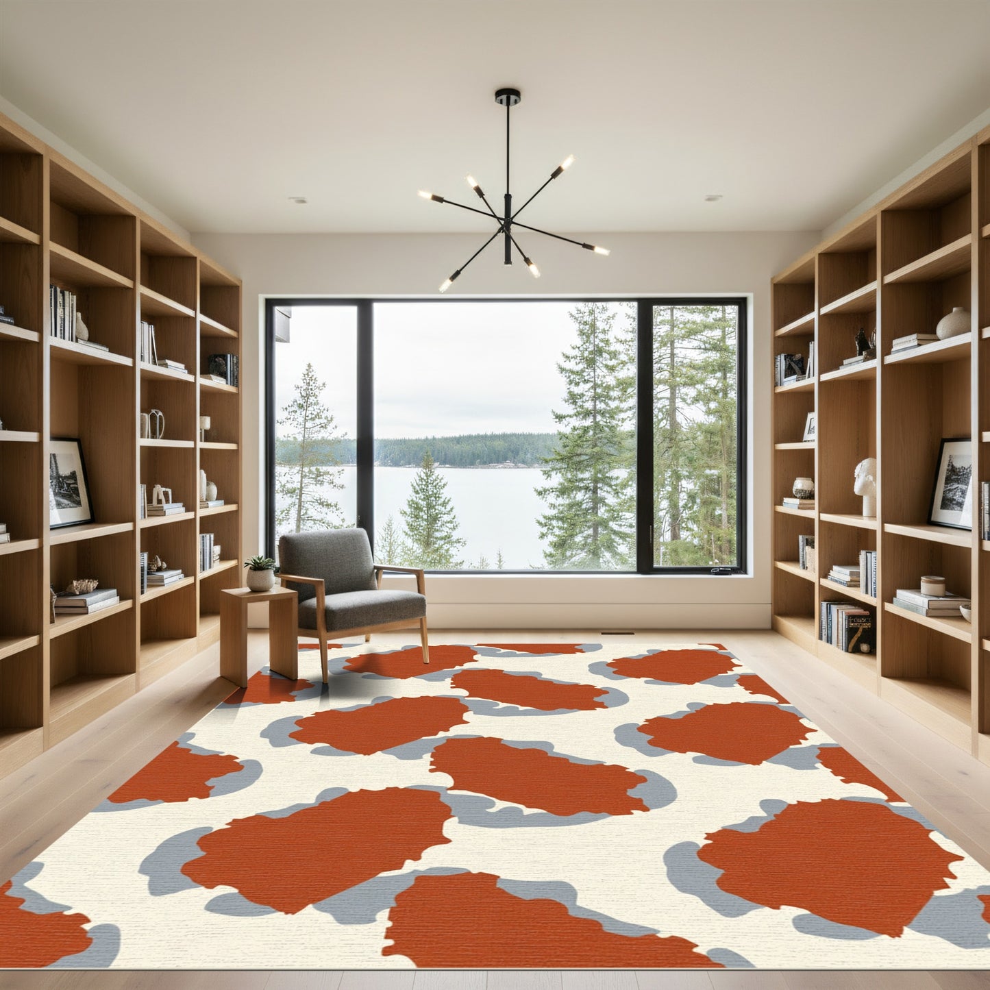 Terracotta and Gray Abstract Spots Rug