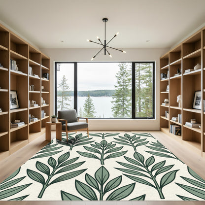 Sage Botanical Leaf Vine Tile Rug