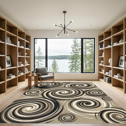 Neutral Earth Tone Abstract Swirl Rug