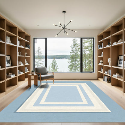 Soft Blue Layered Rectangles Rug