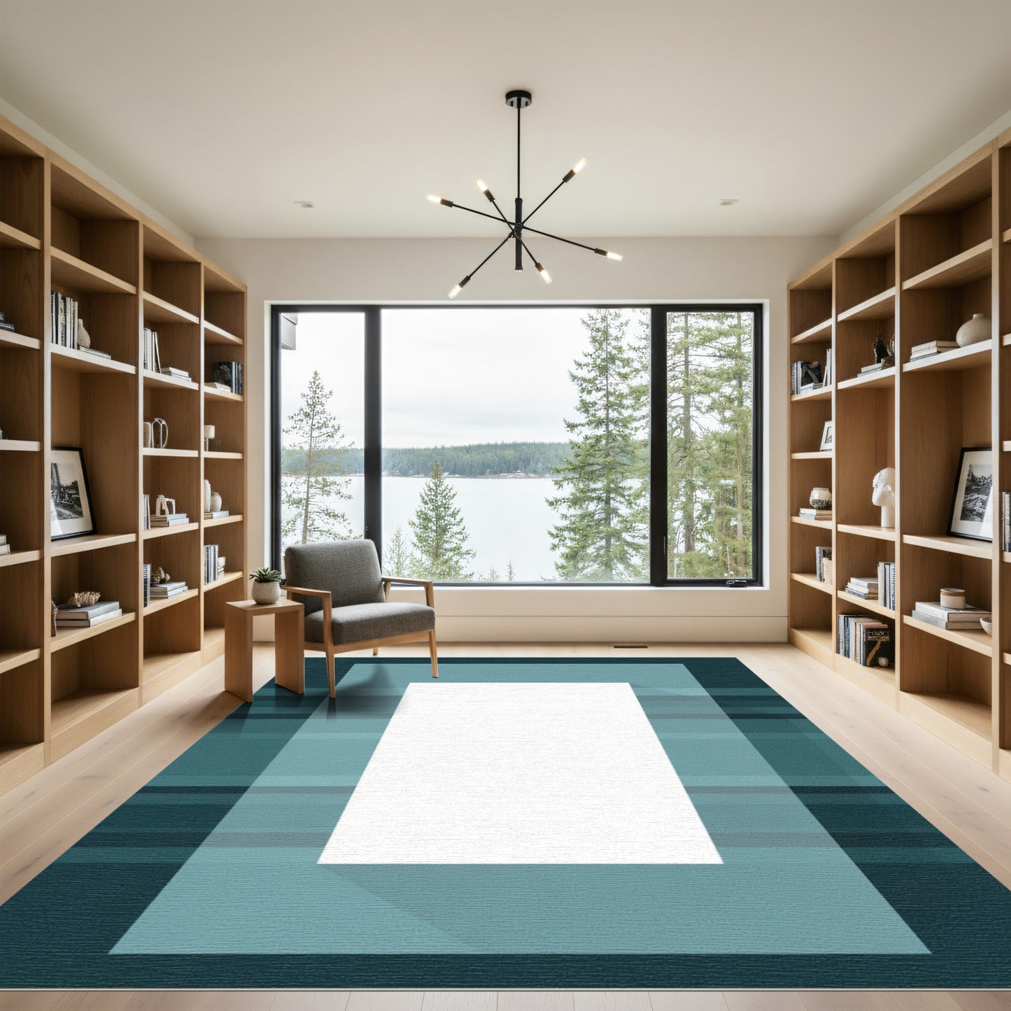 Teal Geometric Bands Abstract Rug