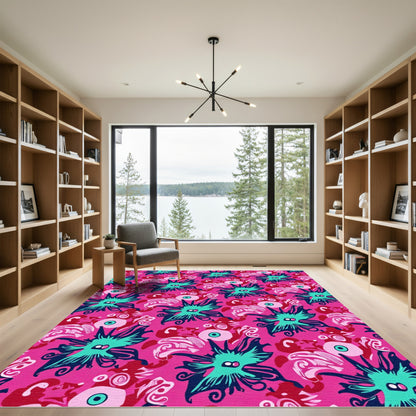 Whimsical Pink Green Floral Eye Rug