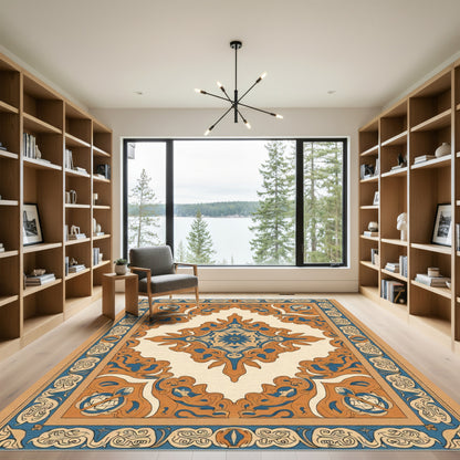 Orange Blue Ornate Central Medallion Rug