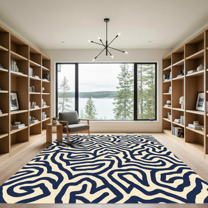 Navy Blue Organic Lines Rug