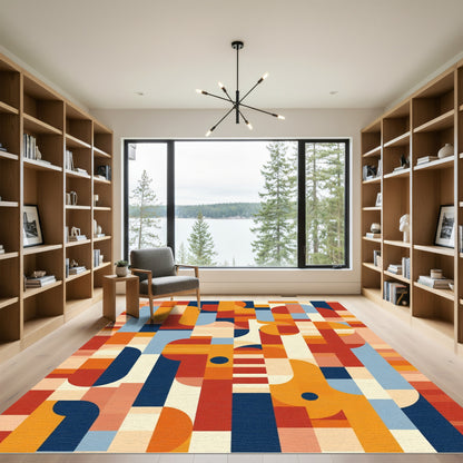 Mid Century Geometric Abstract Blocks Rug
