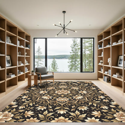 Elegant Golden Floral Arabesque Rug