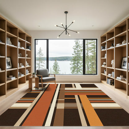 Mid Century Burnt Orange Plaid Geometric Rug