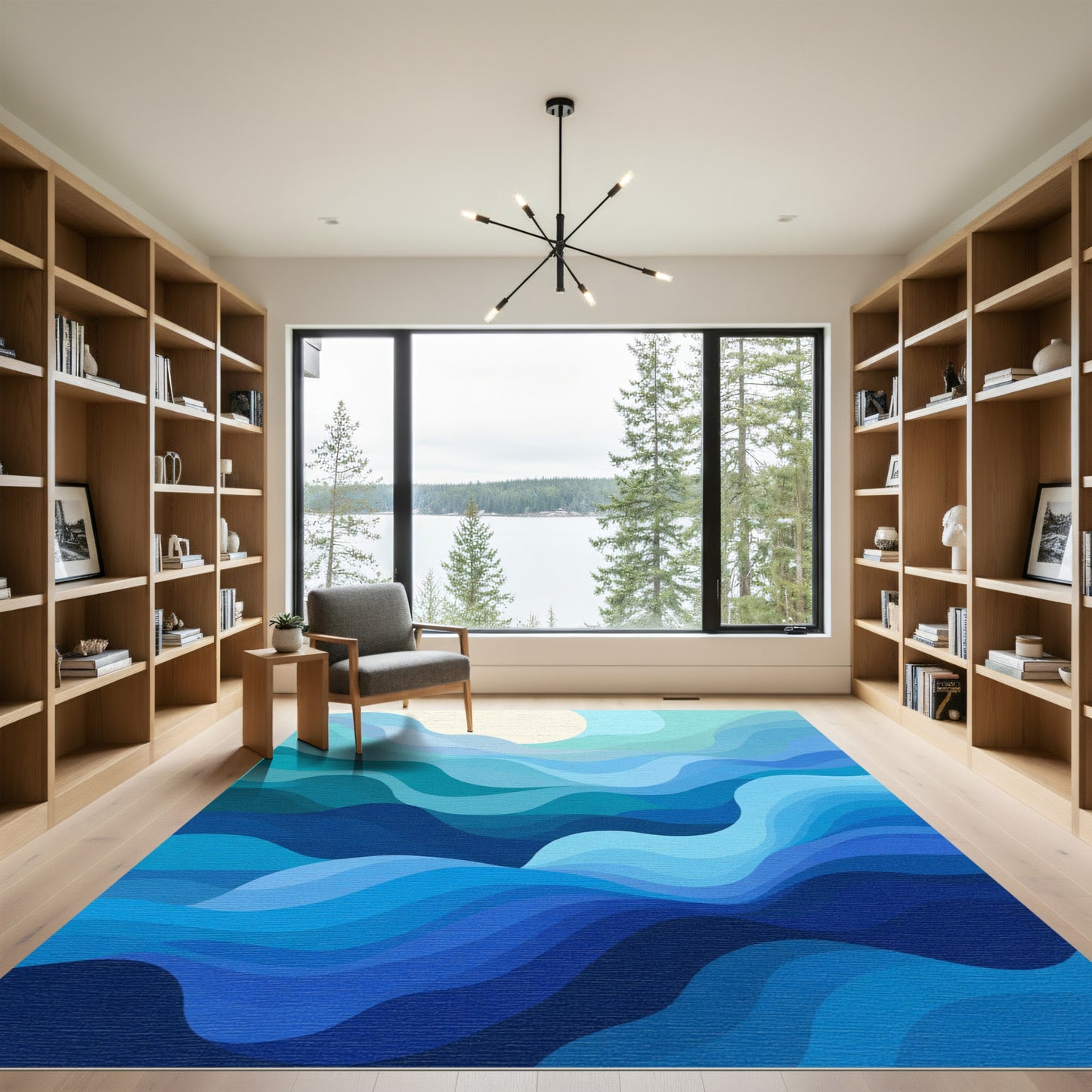 Vibrant Blue Ocean Waves Abstraction Rug