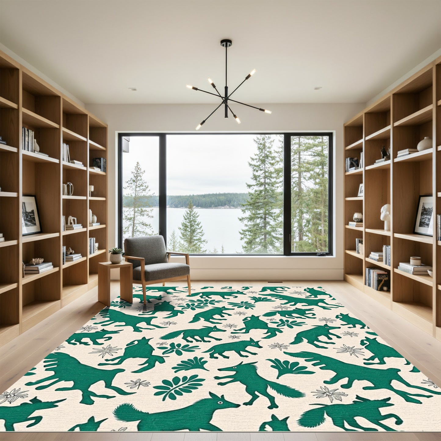 Emerald Green Fox Botanical Meadow Rug