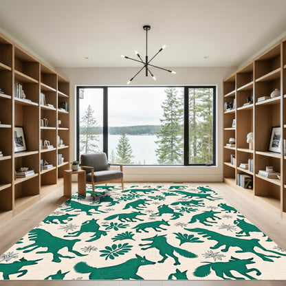 Emerald Green Fox Botanical Meadow Rug