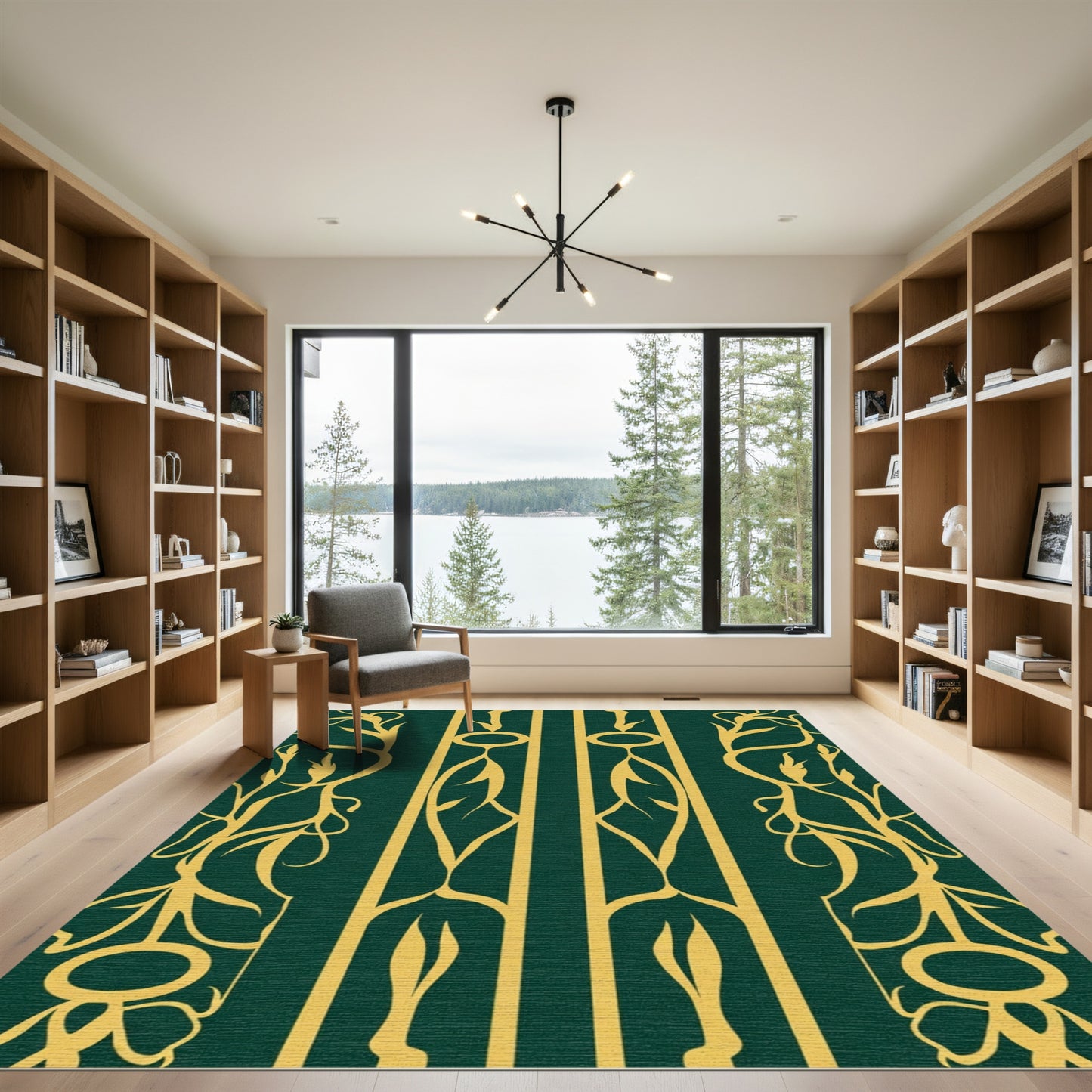 Emerald Gold Botanical Vine Lattice Rug