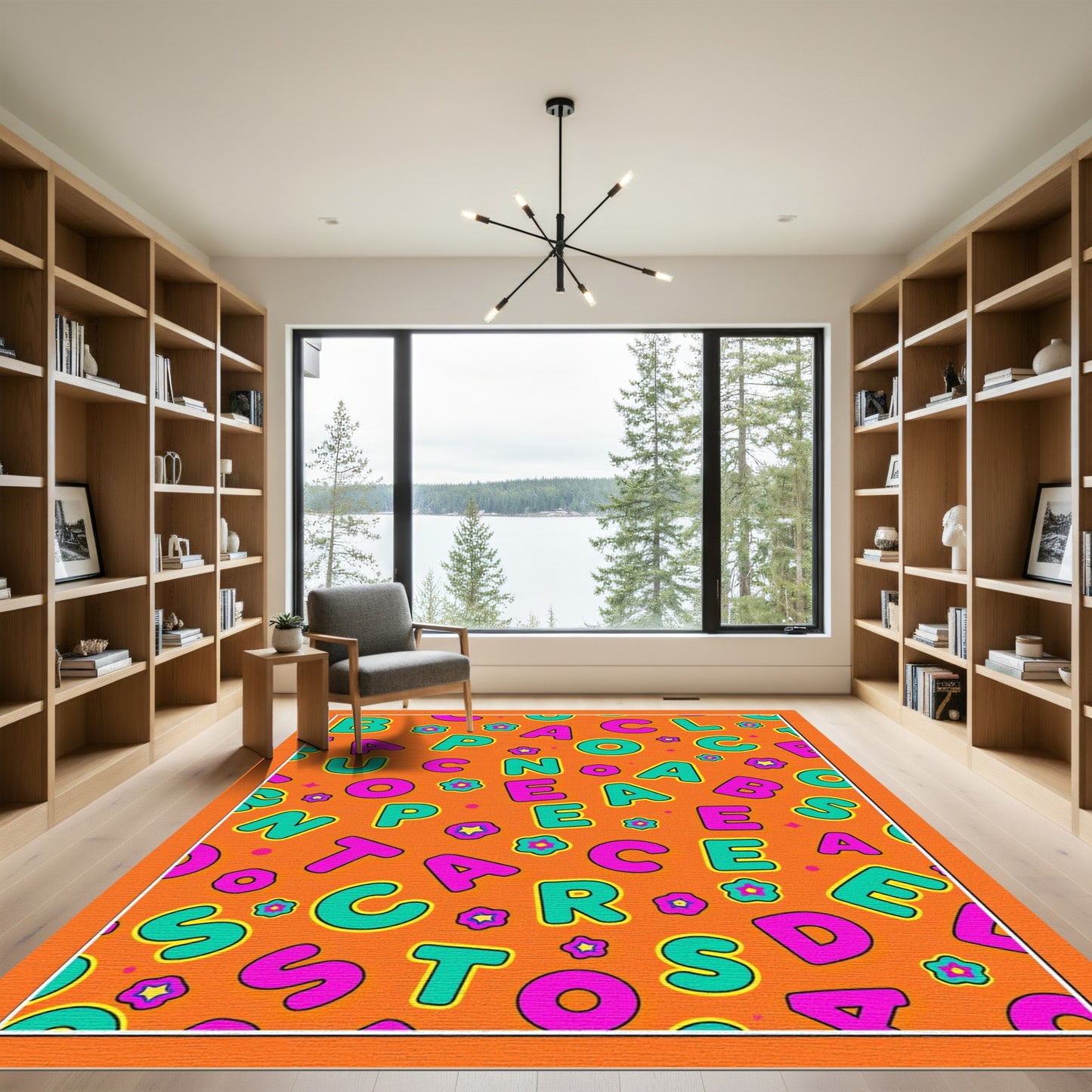 Alphabet Flower Playful Orange Rug