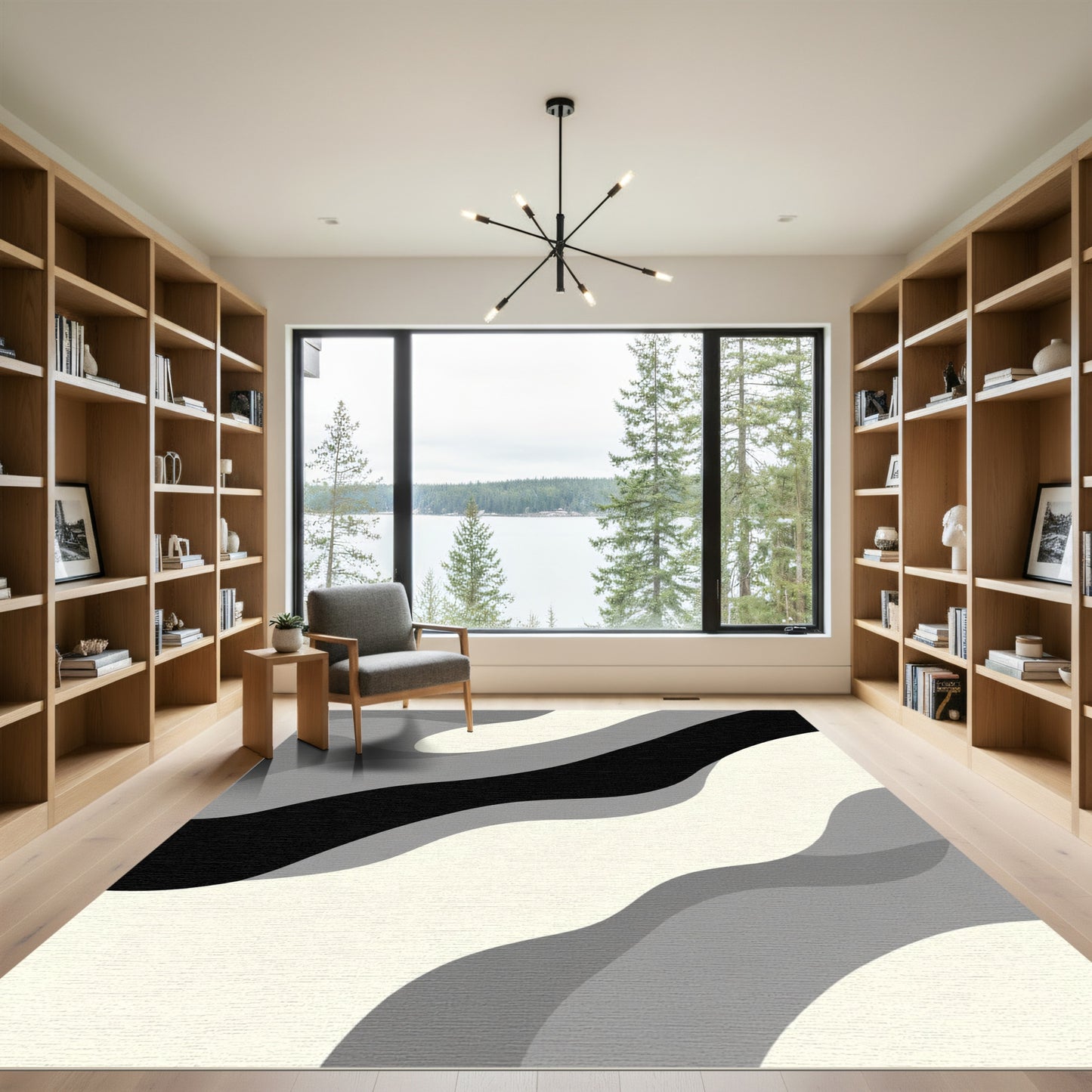Monochromatic Wavy Stripe Abstract Rug