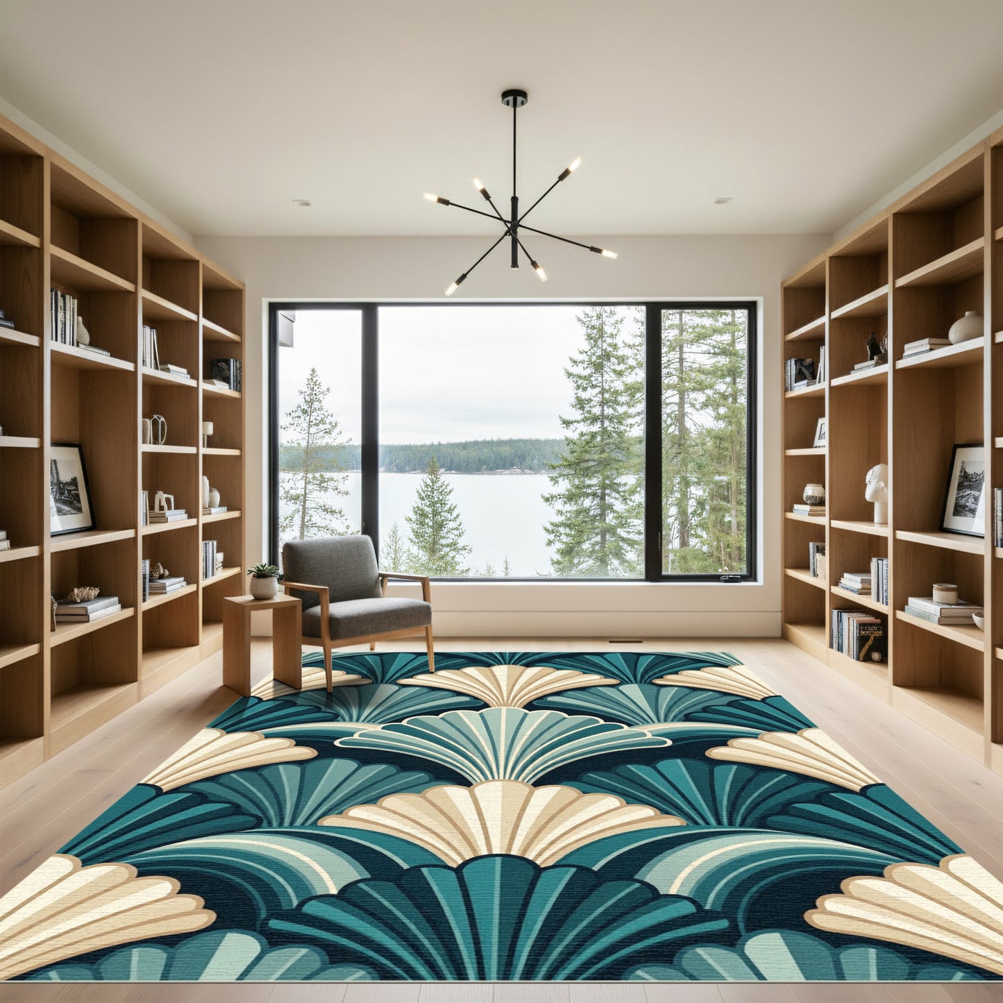 Art Deco Teal Cream Fan Repeats Rug