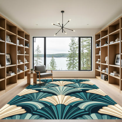 Art Deco Teal Cream Fan Repeats Rug