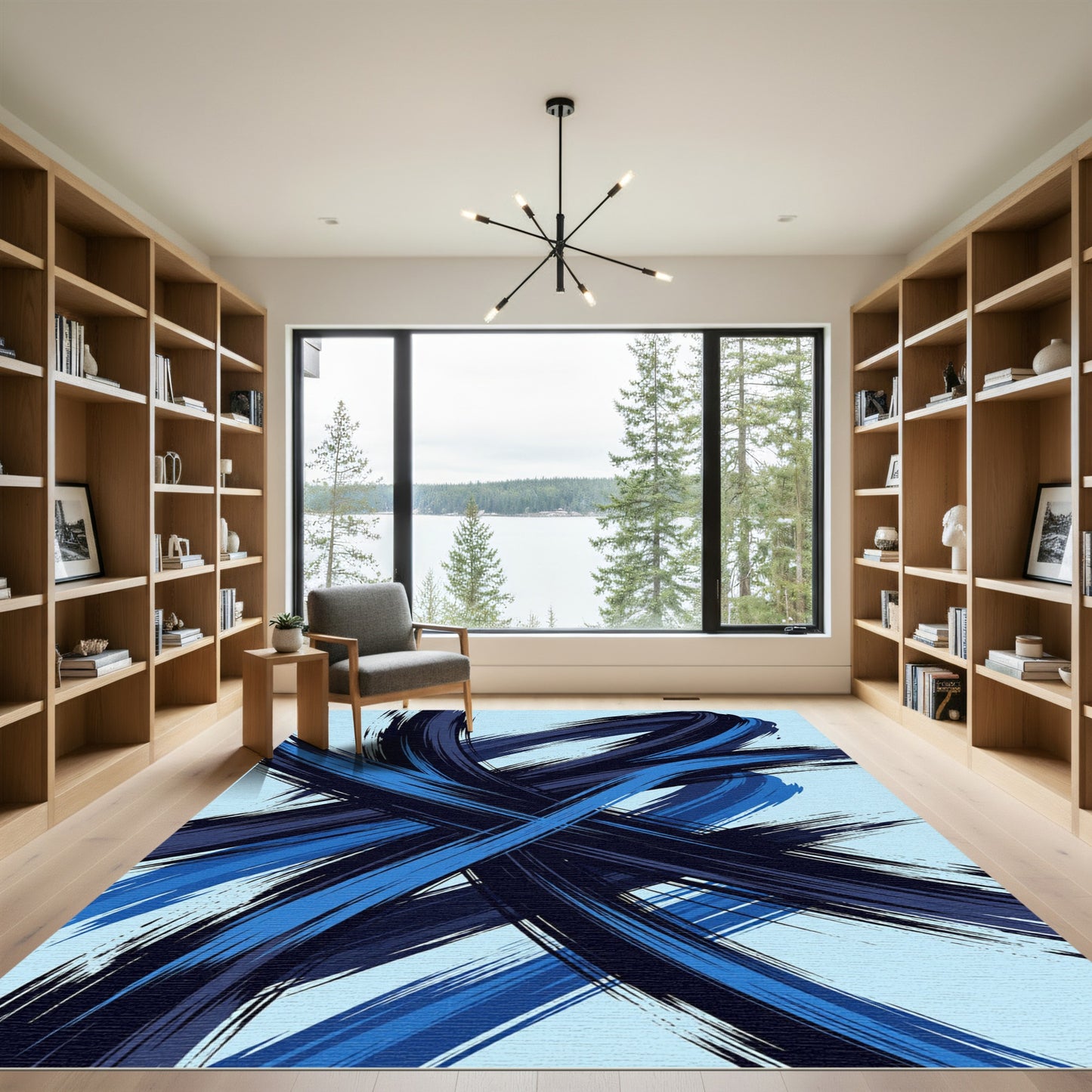 Bold Blue Abstract Swirl Rug