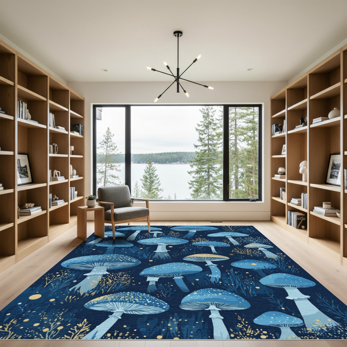 Enchanted Blue Mushroom Forest Glow Rug