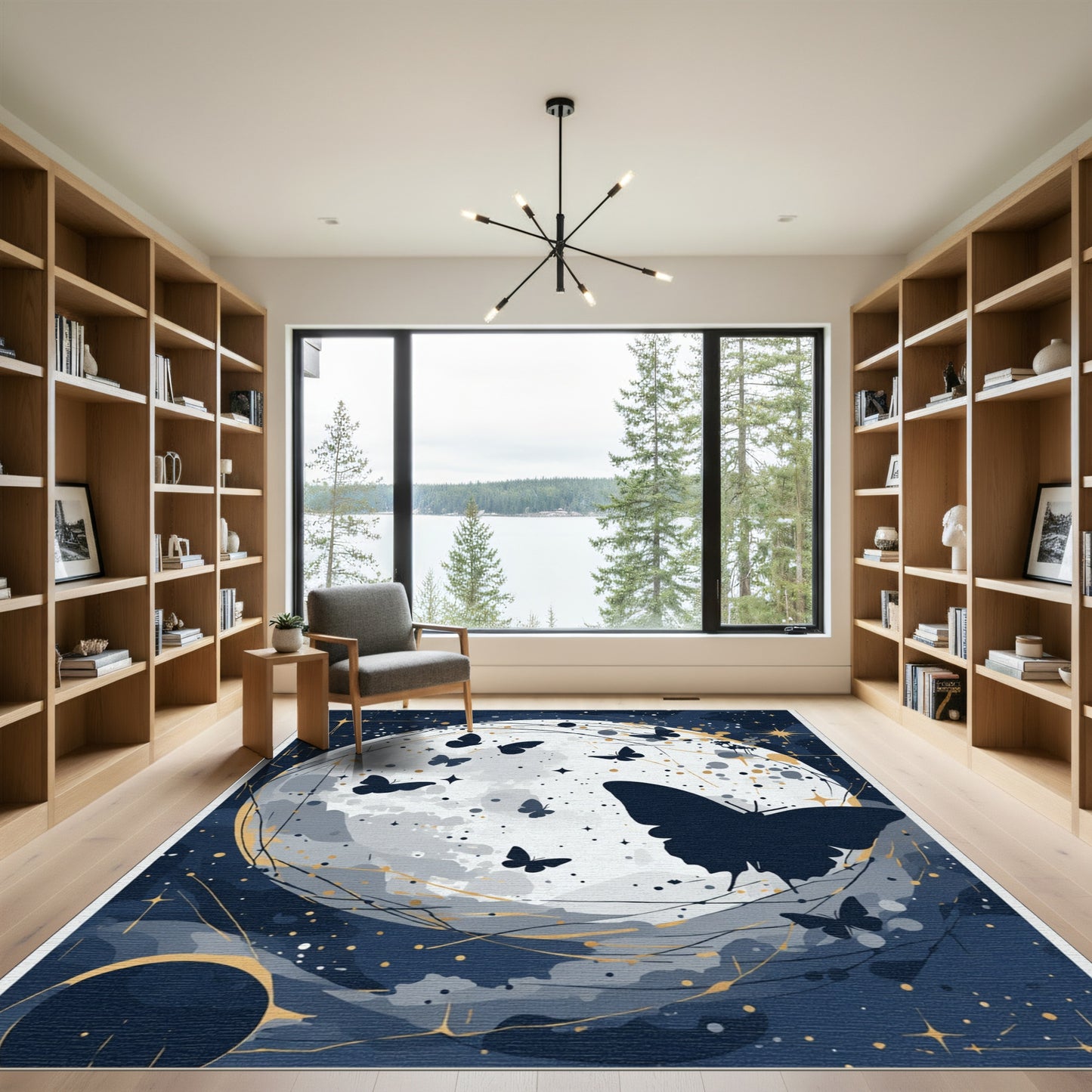 Midnight Blues Moon Butterfly Whimsy Rug