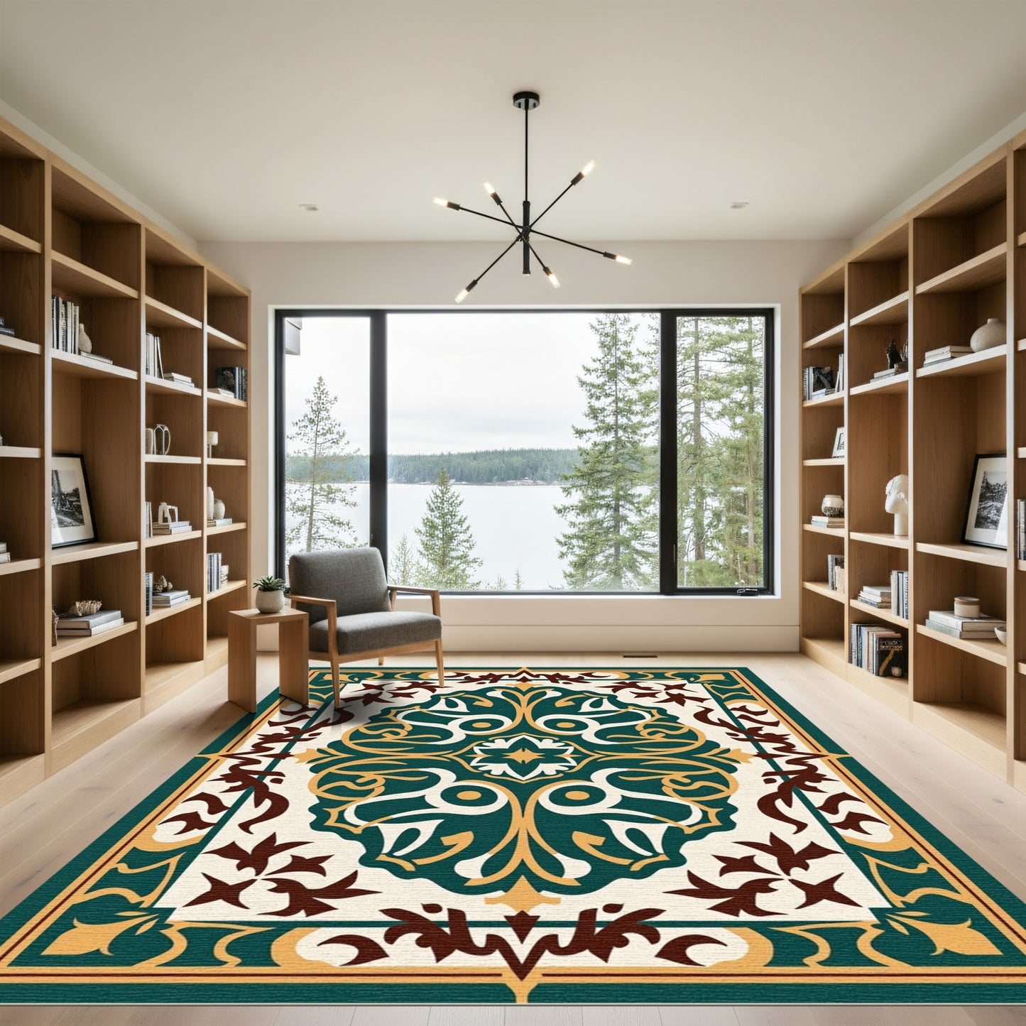 Deep Teal Golden Medallion Arabesque Rug