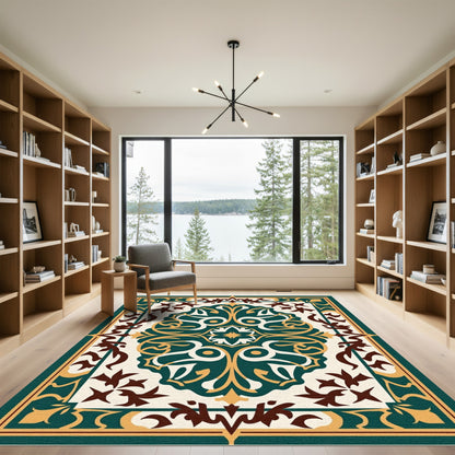 Deep Teal Golden Medallion Arabesque Rug