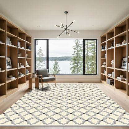 Cream And Gray Geometric Lattice Rug