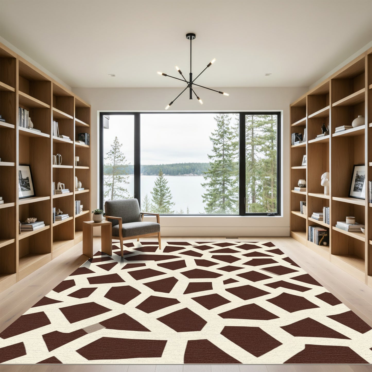 Brown White Geometric Patchwork Rug