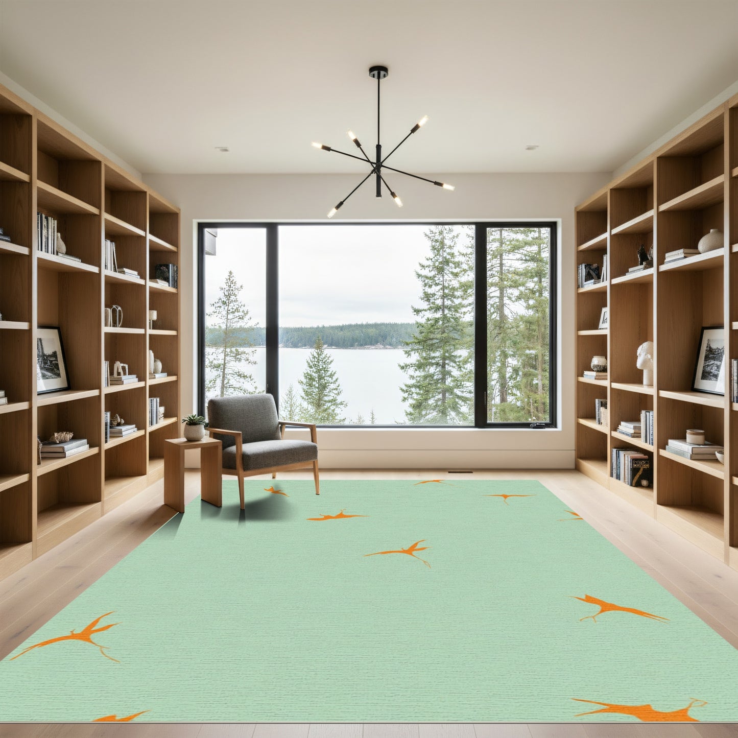 Orange Birds On Aqua Background Rug