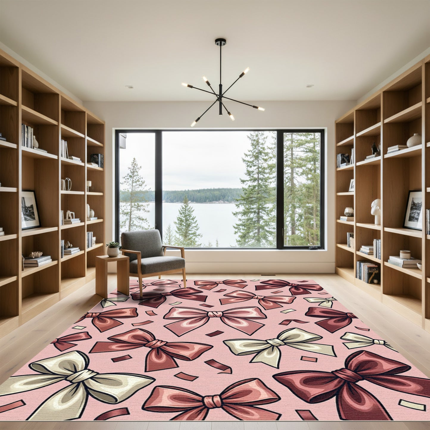 Elegant Blush Satin Ribbon Bows Rug