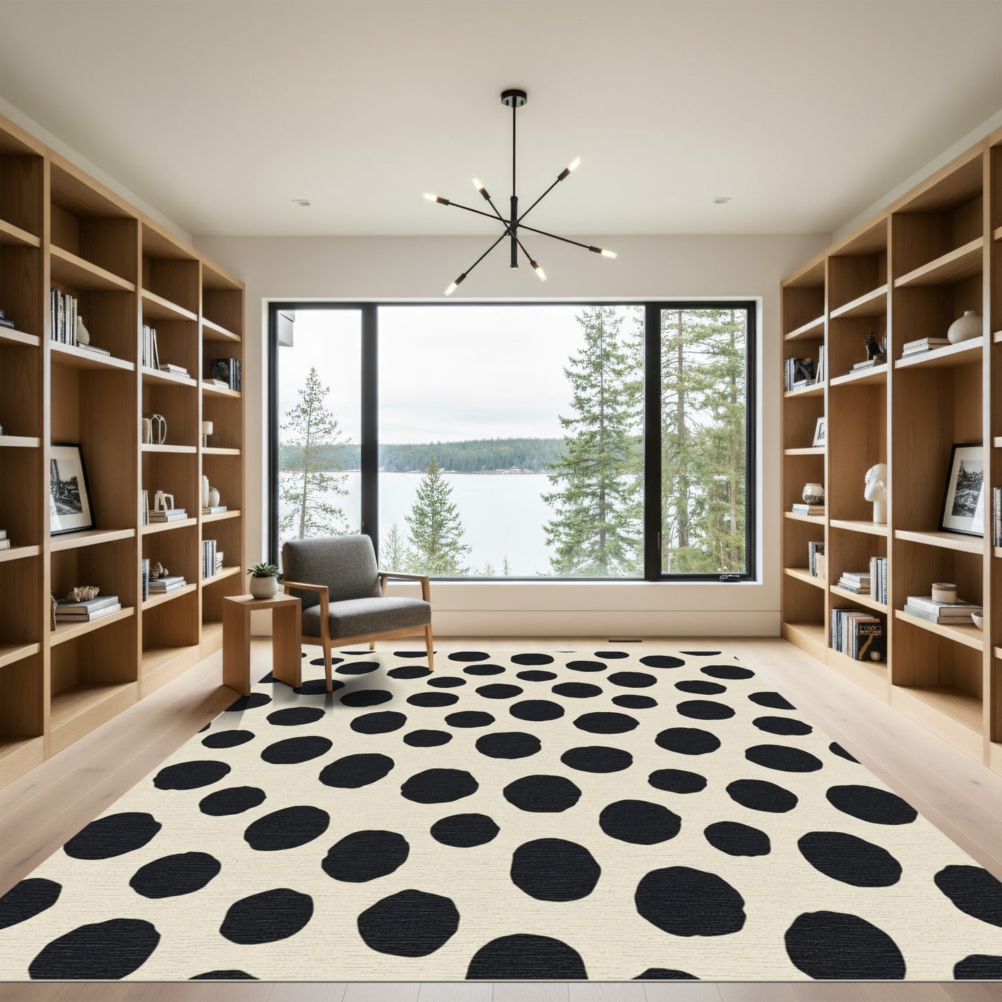 Bold Black Polka Dot Cream Rug