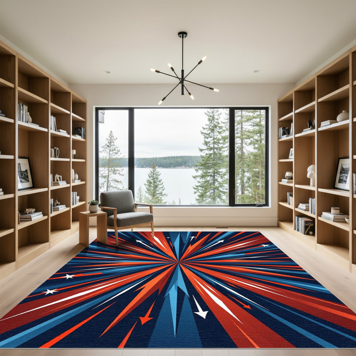 Vibrant Starburst Red White Blue Ray Rug