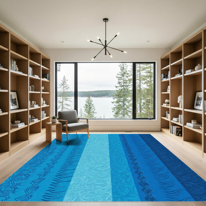 Deep Blue Abstract Stripe Rug