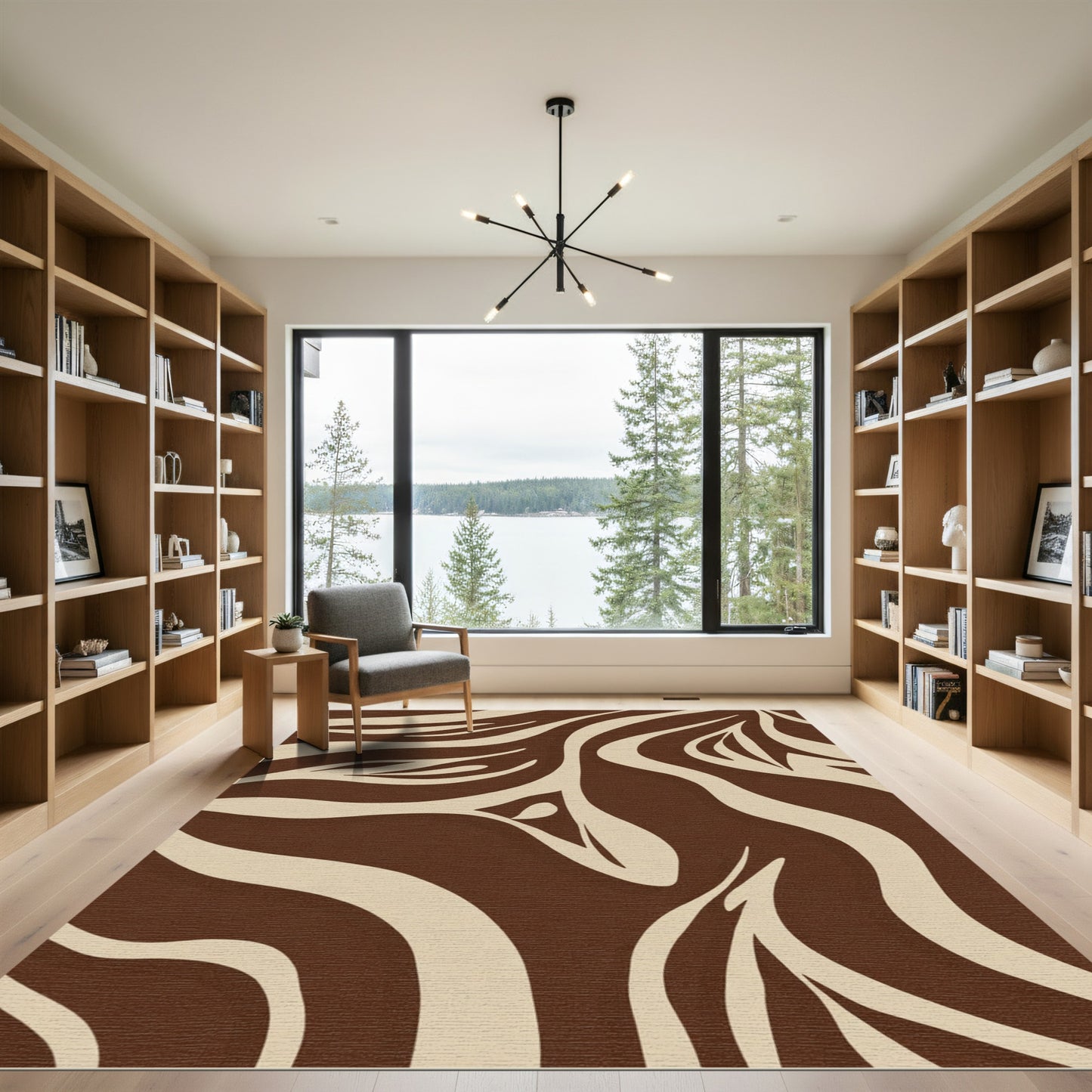 Brown Beige Animal Print Stripes Rug
