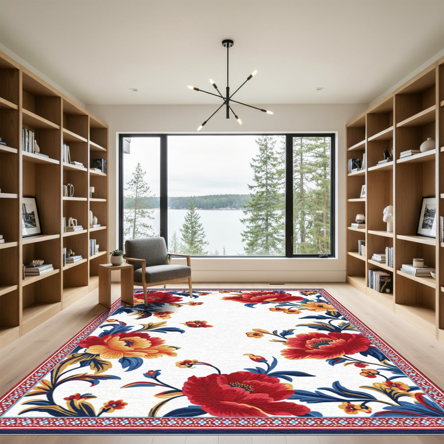 Bold Red Yellow Floral Garden Rug