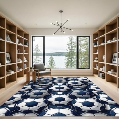 Navy and White Hexagonal Soccer Ball Rug