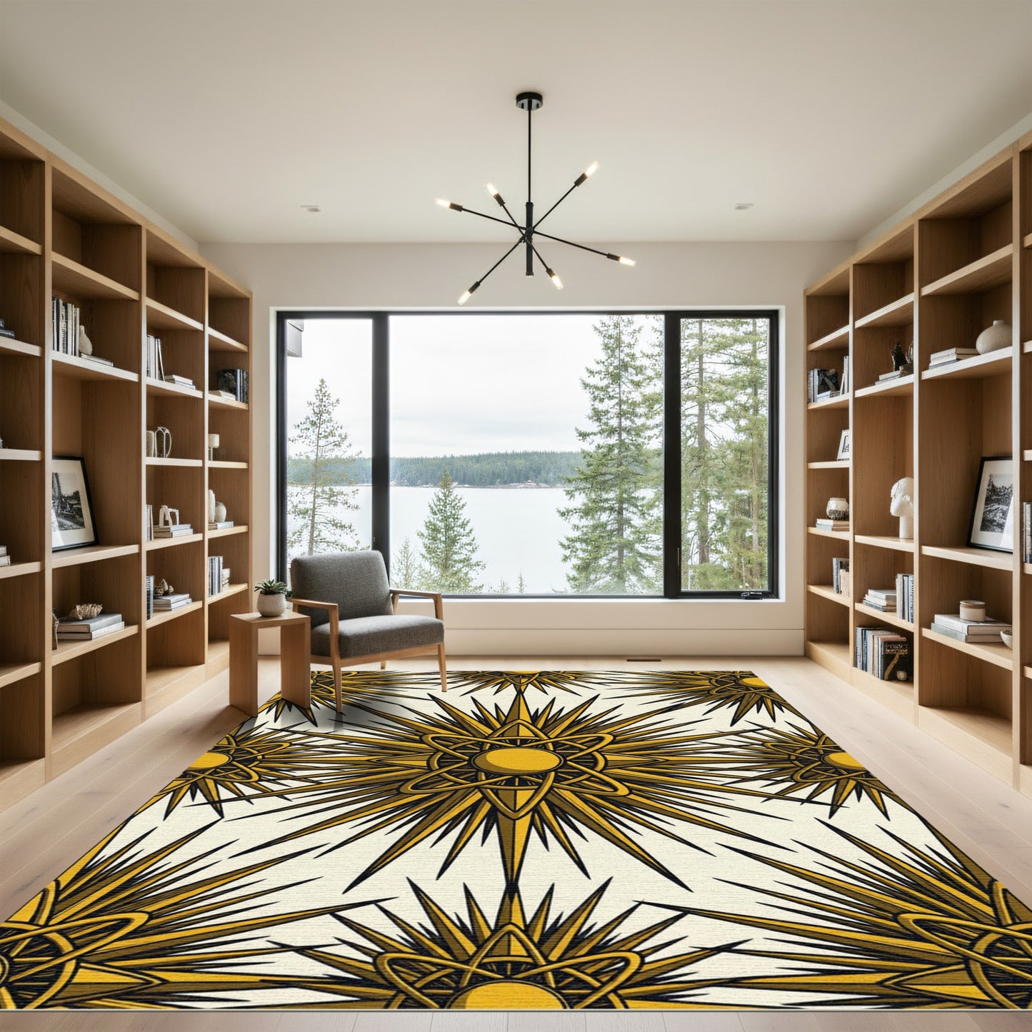 Golden Starburst Atomic Sun Rug