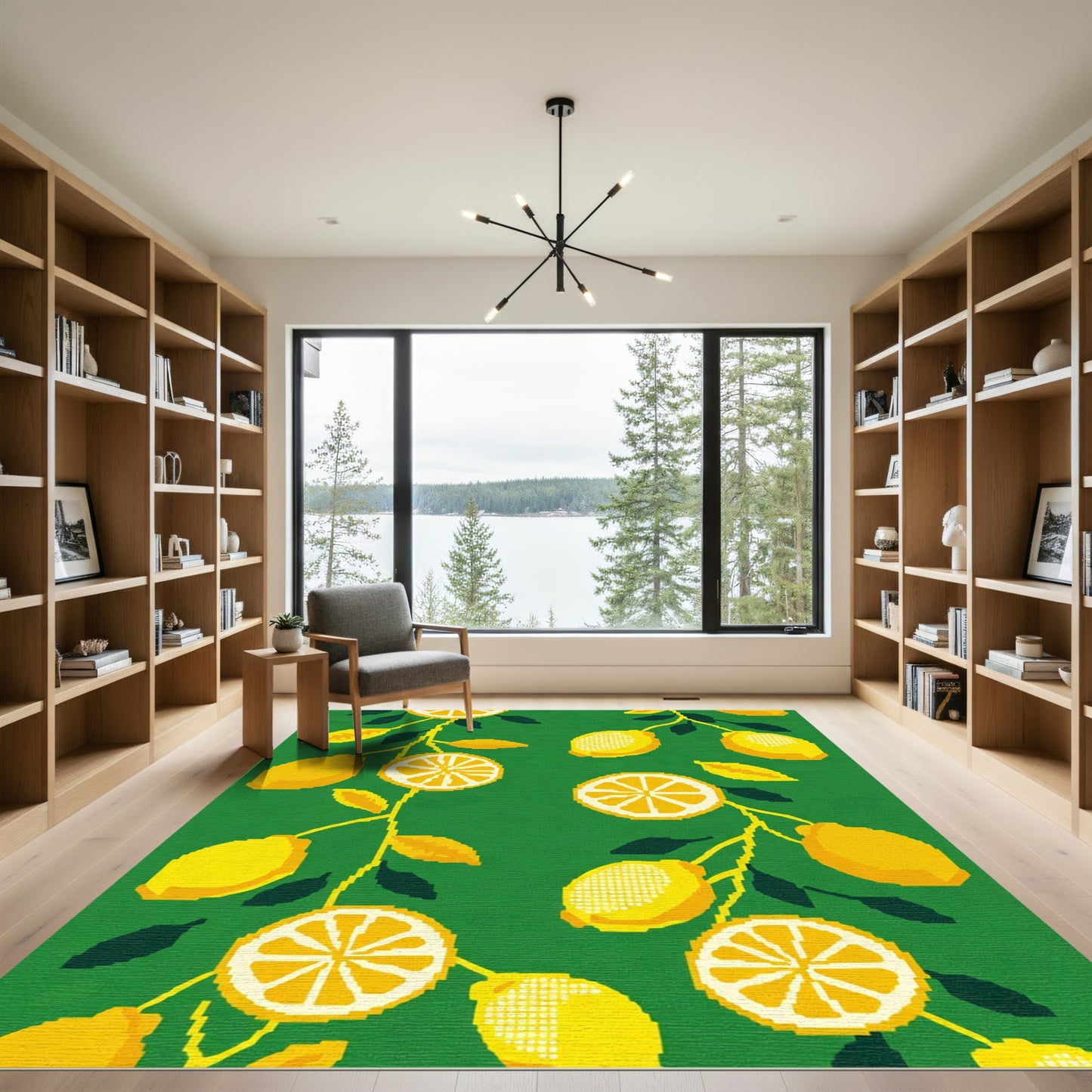 Sunny Yellow Lemon Branch Design Rug