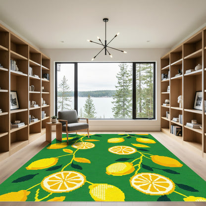 Sunny Yellow Lemon Branch Design Rug